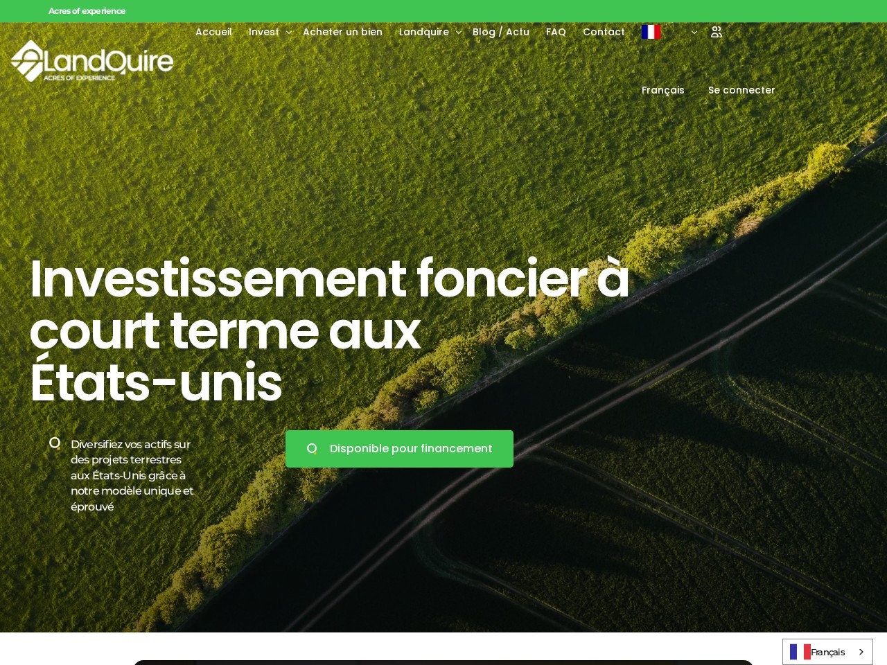 Capture du site landquire.com Aperçu du site landquire.com — Quels sont les projets de valorisation foncière aux États-Unis avec LandQuire?